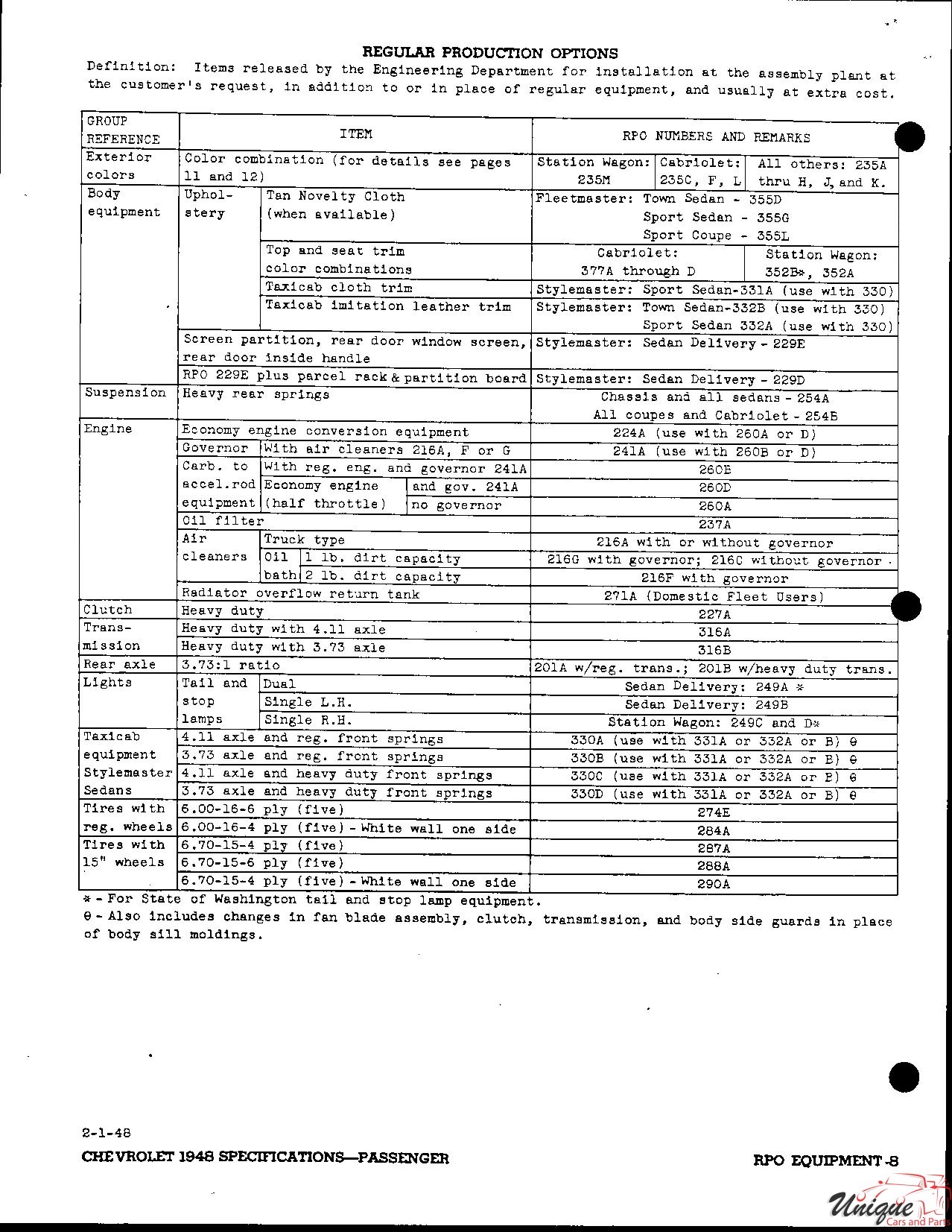 1948 Chevrolet Specifications Page 12